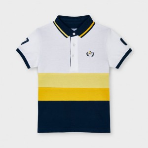 3109-087 Mayoral koszulka polo dla chłopca krótki rękaw biały granat żółty