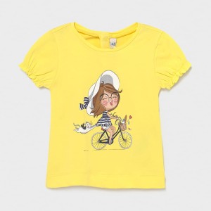 1087-052 T-shirt koszulka Mayoral Baby dla dziewczynki lala kotek żółta