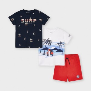 3641-29 Mayoral komplet 3 częściowy 2x t-shirt koszulka spodenki lato