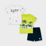 3641-27 Mayoral komplet 3 częściowy 2x t-shirt koszulka spodenki lato limonka granat
