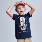 3039 wyprzedaż Mayoral koszulka t-shirt dla chłopca samochód auto granat