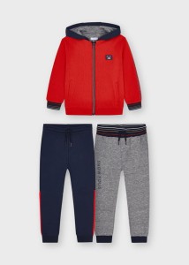 11-04828-055 Mayoral dres chłopięcy 3 części bluza 2 pary spodni dresowych czerwony granat szary