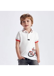 Koszulka polo Mayoral chłopięca motor krótki rękaw biała 92-98-104-110-116-122-128-134 3108-81