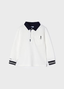Koszulka polo Mayoral dla chłopca długi rękaw biała ecru 12-04175-055