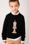 Elegancki sweter dla chłopca szachy czarny beż 116-122-128-140-152