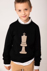 Elegancki sweter dla chłopca szachy czarny beż 116-122-128-140-152