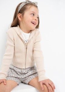 Bluza dzianinowa Mayoral dziewczęca beżowa z kapturem 122-128-3346-15