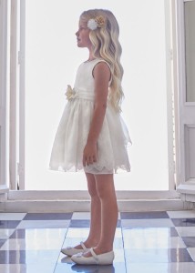 Elegancka sukienka Abel&Lula organza hafty biała pokomunijna na wesele 116-122-128-140-5022-96