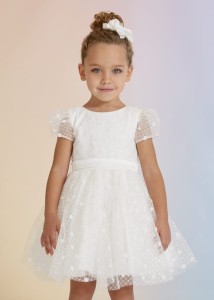Elegancka sukienka Abel&Lula tiul cekiny hafty biała na wesele komunię 116-122-128-140-152-5023-42