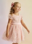 Elegancka sukienka Abel&Lula tiul cekiny pastelowy róż na wesele komunię 116-122-128-5023-43