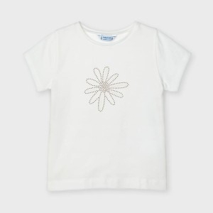 T-shirt Mayoral dziewczęcy ecru kwiat 92-104-174-11