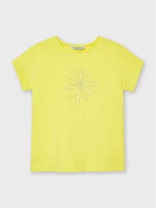 T-shirt Mayoral dziewczęcy żółty z  kwiatem z kryształków 104-110-116-122-134-174-12