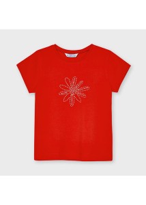 T-shirt Mayoral dziewczęcy czerwony persymona z  kwiatem z kryształków 104-110-174-15
