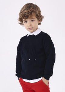 Elegancki sweter chłopięcy Mayoral granatowy z haftem 122-128-134-13-04318-053