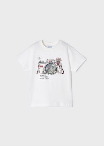T-shirt Mayoral dla chłopca z dinozaurem biały 116-128-134-3003-62
