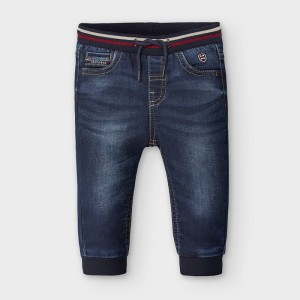 Mayoral baby spodnie na gumie jogger soft denim ciemny granat wyprzedaż