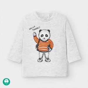 Mayoral baby koszulka dla chłopca długi rękaw panda szary melanż