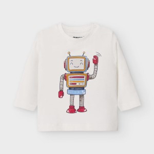 Mayoral baby koszulka dla chłopca  długi rękaw "play with" robot śmietankowy