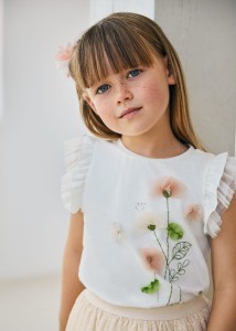 Elegancka bluzka dziewczęca Mayoral tiulowe kwiaty 110-116-122-128-24-03079-050