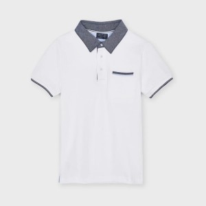 Koszulka polo biała Mayoral  chłopięca 128-152-6107-36