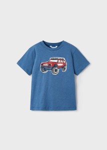 T-shirt chłopięcy Mayoral z autem terenówką niebieski 122-25-03031-027