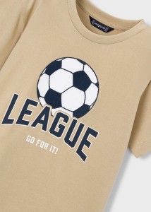 Koszulka z krótkim rękawem dla chłopca beżowa z piłką football 116-128-134-140-26-03074-071